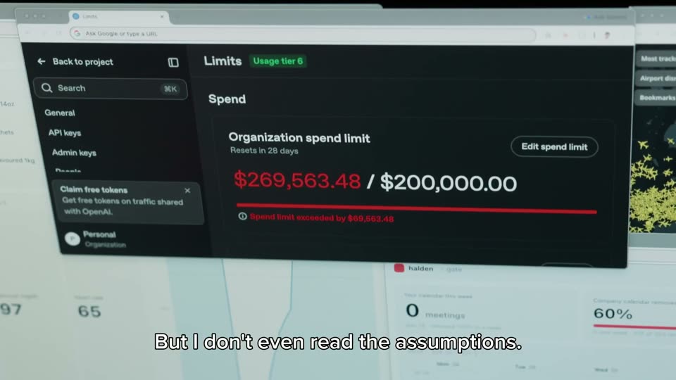 An API spend page: $269,563.48 against a $200,000 limit. Gemini 4 Argon says the layout copies OpenAI's platform dashboard.