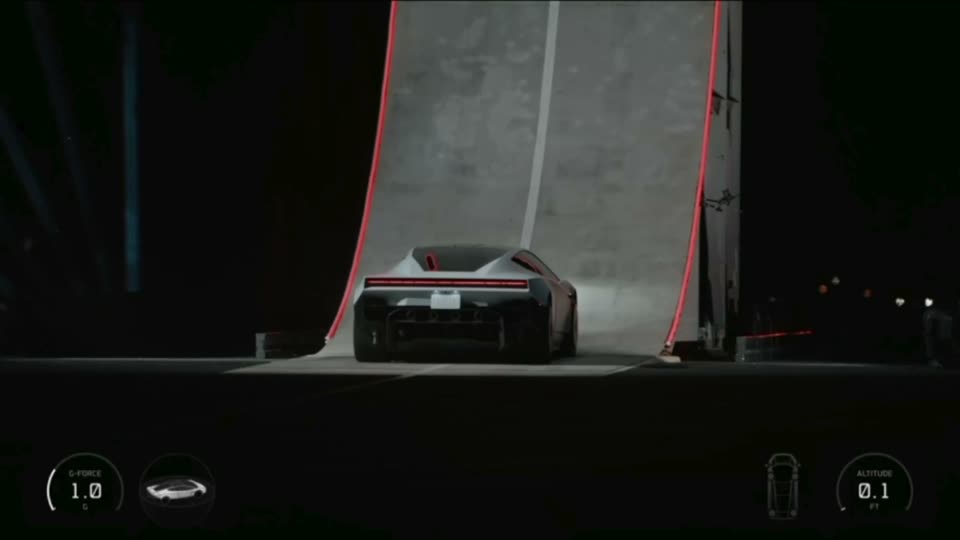At the foot of the curved ramp (HUD altitude 0.1 ft).